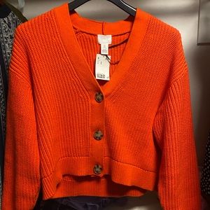 NWT H&M ribbed knit orange cardigan